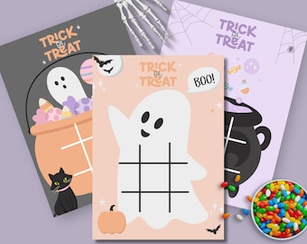 Printable Halloween Party Game, Trick or Treat Party Favor Tic Tac Toe Game Card, Pink Halloween activities, cute spooky Instant Download