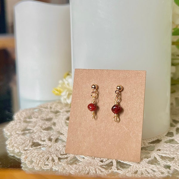 Scarlet Agate Studs, Autumn Red Agate Earrings, Scarlet Earrings