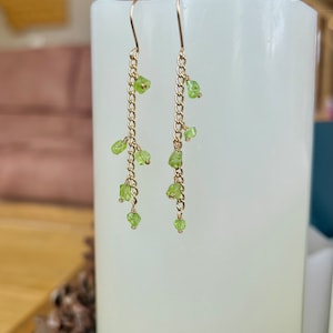 Golden Vine Earrings, Peridot Earrings, Gold Earrings, Gemstone Earrings, Green Peridot Earrings