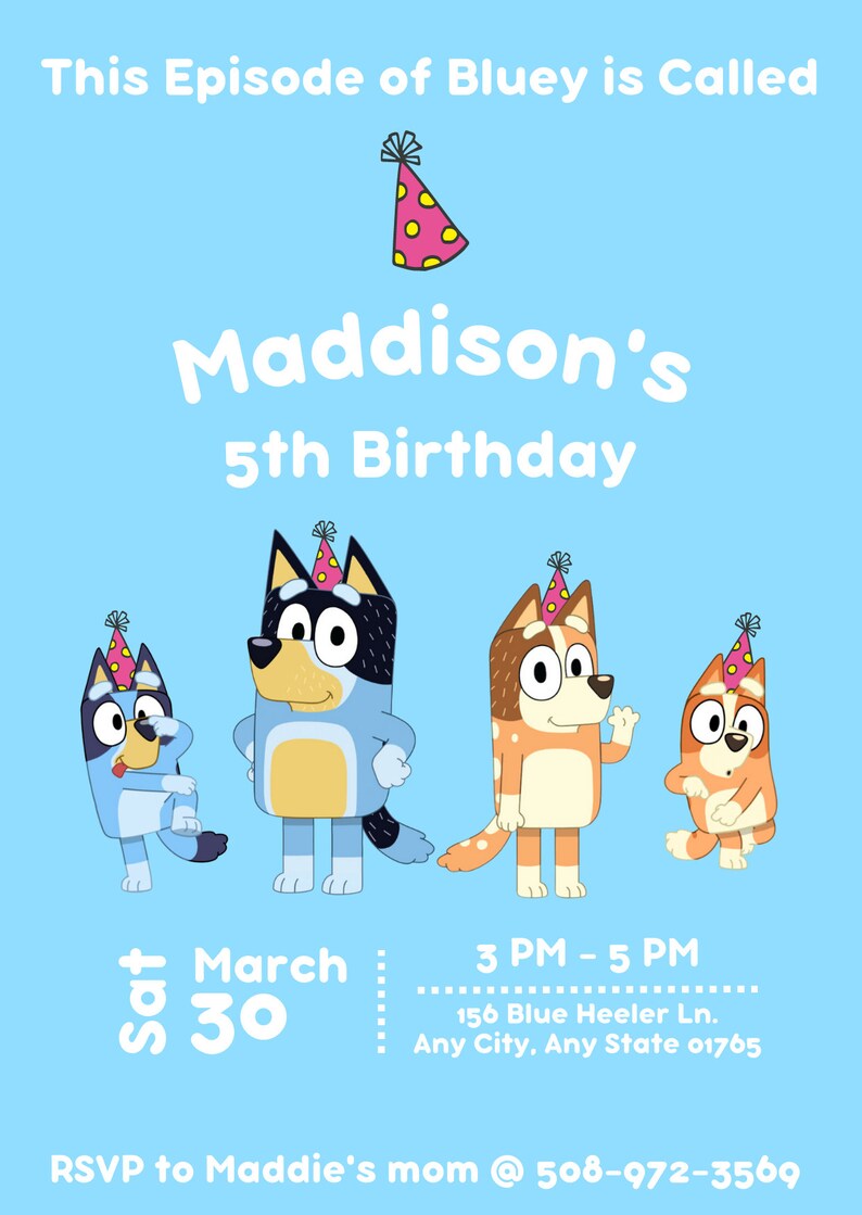Bluey Birthday Invitation Digital Download Kids Bluey Etsy