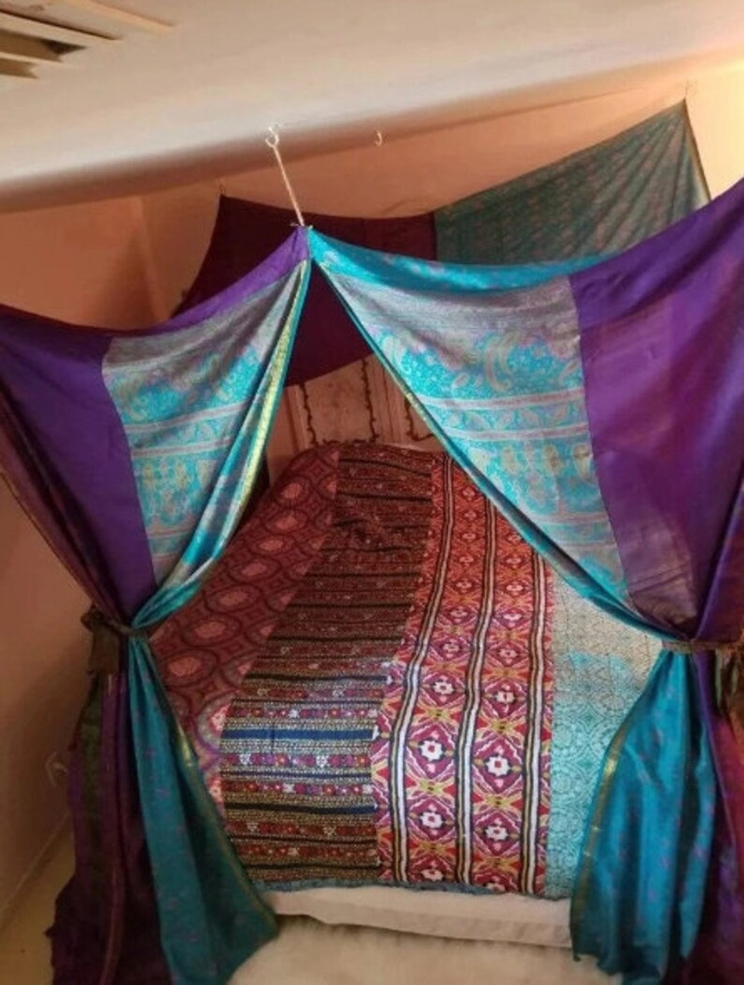 Boho Bed Canopy Bohemian Bed Canopy Boho Decor Pink Bed Canopy Etsy