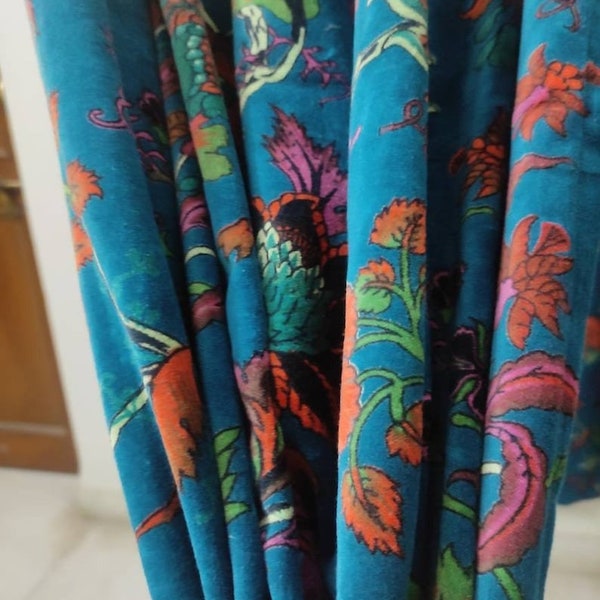 Vintage Teal Blue Cotton Velvet luxury Curtains, Boho Curtain, luxury Drapes Housewarming Gift, Colourful Decor.