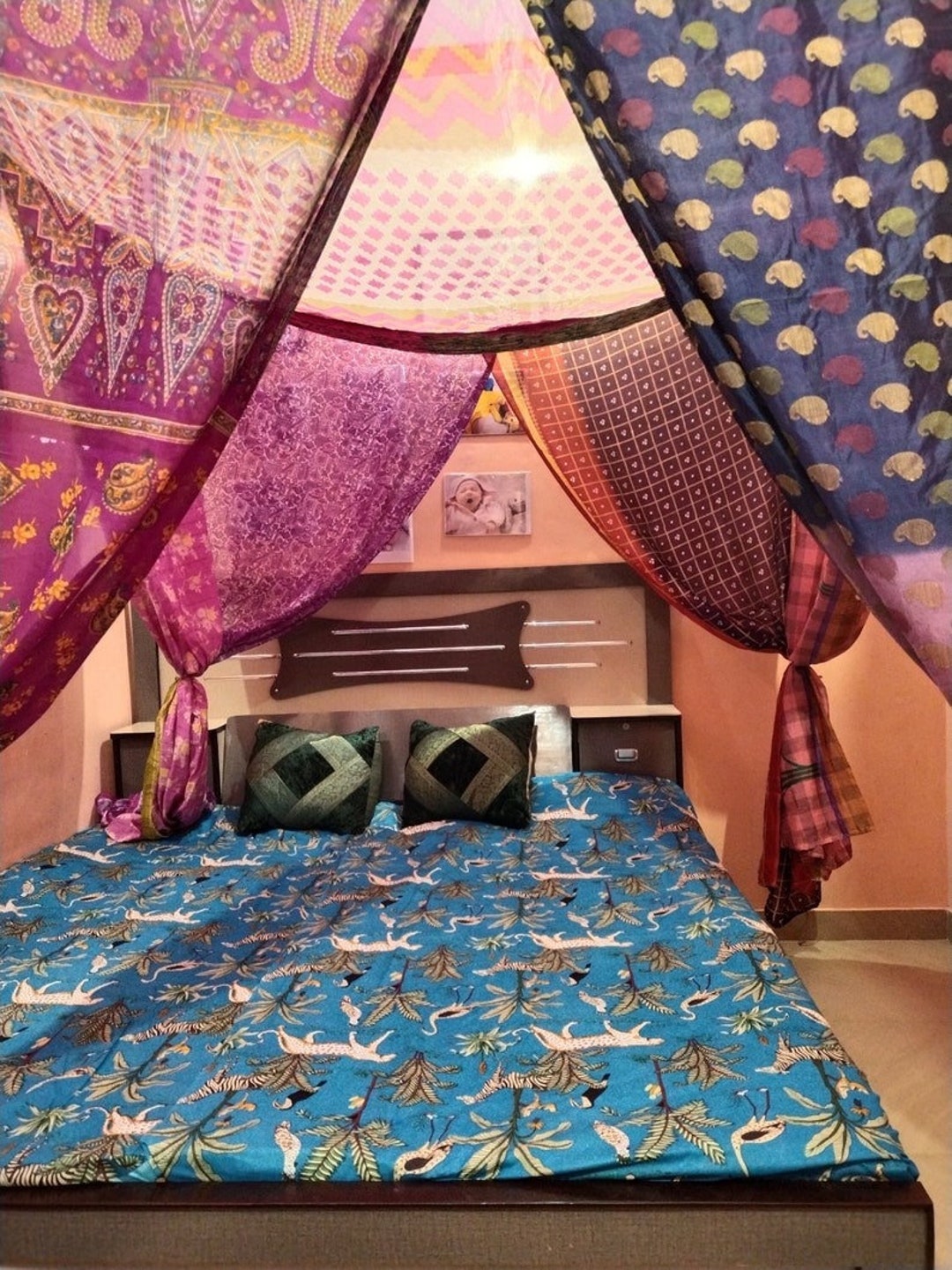 Sari Bed Canopy Bohemian Bed Canopy Boho Decor Pink Bed Canopy Etsy