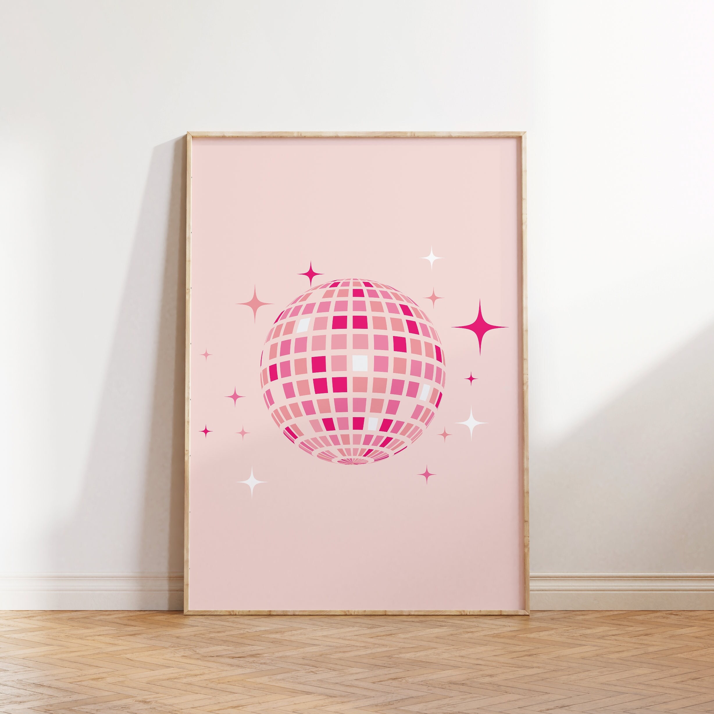 Disco Ball Print, Pink on Pink Disco Balls, Preppy Poster, Trendy Wall Art,  Retro Prints, Girly Prints, Apartment Aesthetic, Dorm Room Decor 