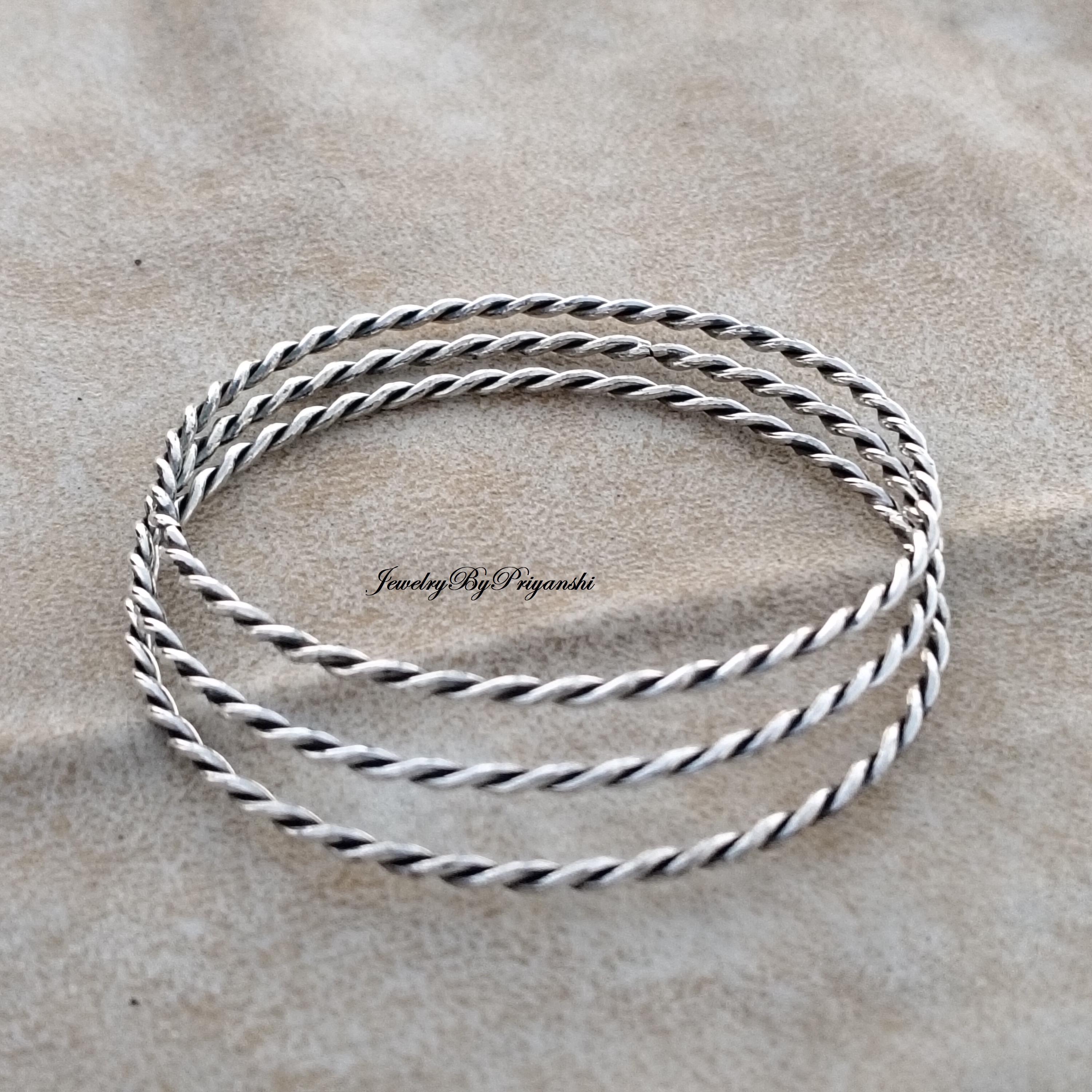 Handmade Sterling Silver Bangle Set: Twisted Boho Bangles - Etsy