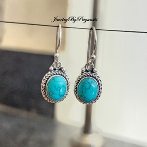 Natural Turquoise Earring, 925 Sterling Silver,  Designer Handmade Dangle Earrings-Turquoise Earrings-December Birthstone-Gift Item