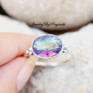 Handmade Mystic Topaz Ring: Oval Sterling Silver Statement Ring