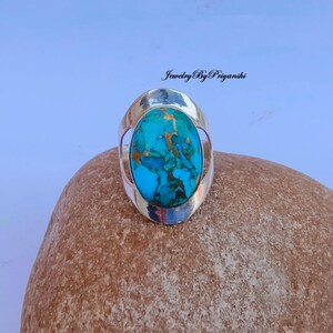 925 Sterling Silver,Blue Copper Turquoise Ring, Handmade Item, Statement Ring, Women Ring, Silver Jewelry, Wide Band Ring, Gift For Her,