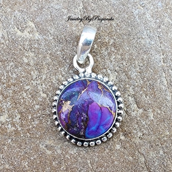 Purple Copper Turquoise Pendant: 925 Sterling Silver Mojave