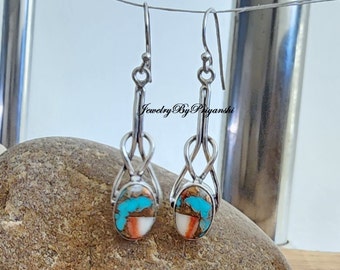 Pendiente turquesa ostra natural, pendientes hechos a mano, pendientes de plata, pendientes de piedras preciosas, joyería hecha a mano, pendiente elegante, regalo para mujer