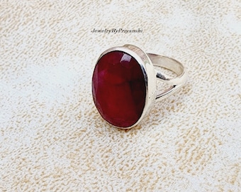 Facettierte Rubin Ring: Handgemachte 925 Sterling Silber Filigree Boho Ring