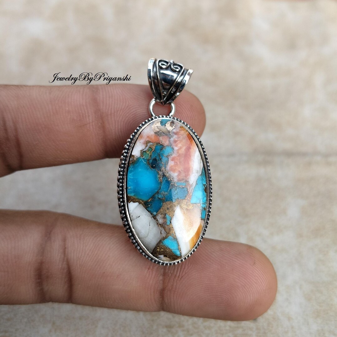 Handcrafted Oyster Turquoise Sterling Silver Pendant: Women's
