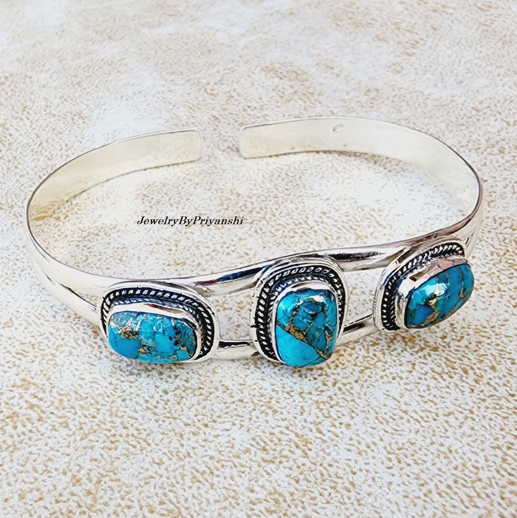 Handmade Blue Copper Turquoise Sterling Silver Bangle - Etsy