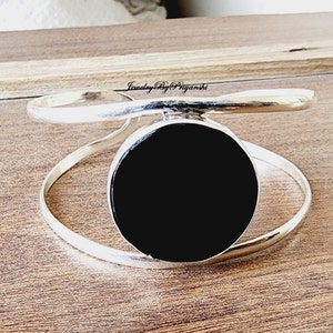 Handmade Black Onyx 925 Sterling Silver Bangle: Dainty Gemstone Jewelry