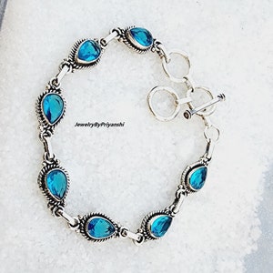 Handmade Teardrop Blue Topaz Bracelet: 925 Sterling Silver