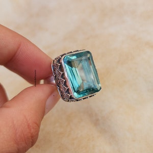 Aquamarine Quartz 925 Sterling Silver Ring: Handmade Gemstone Jewelry