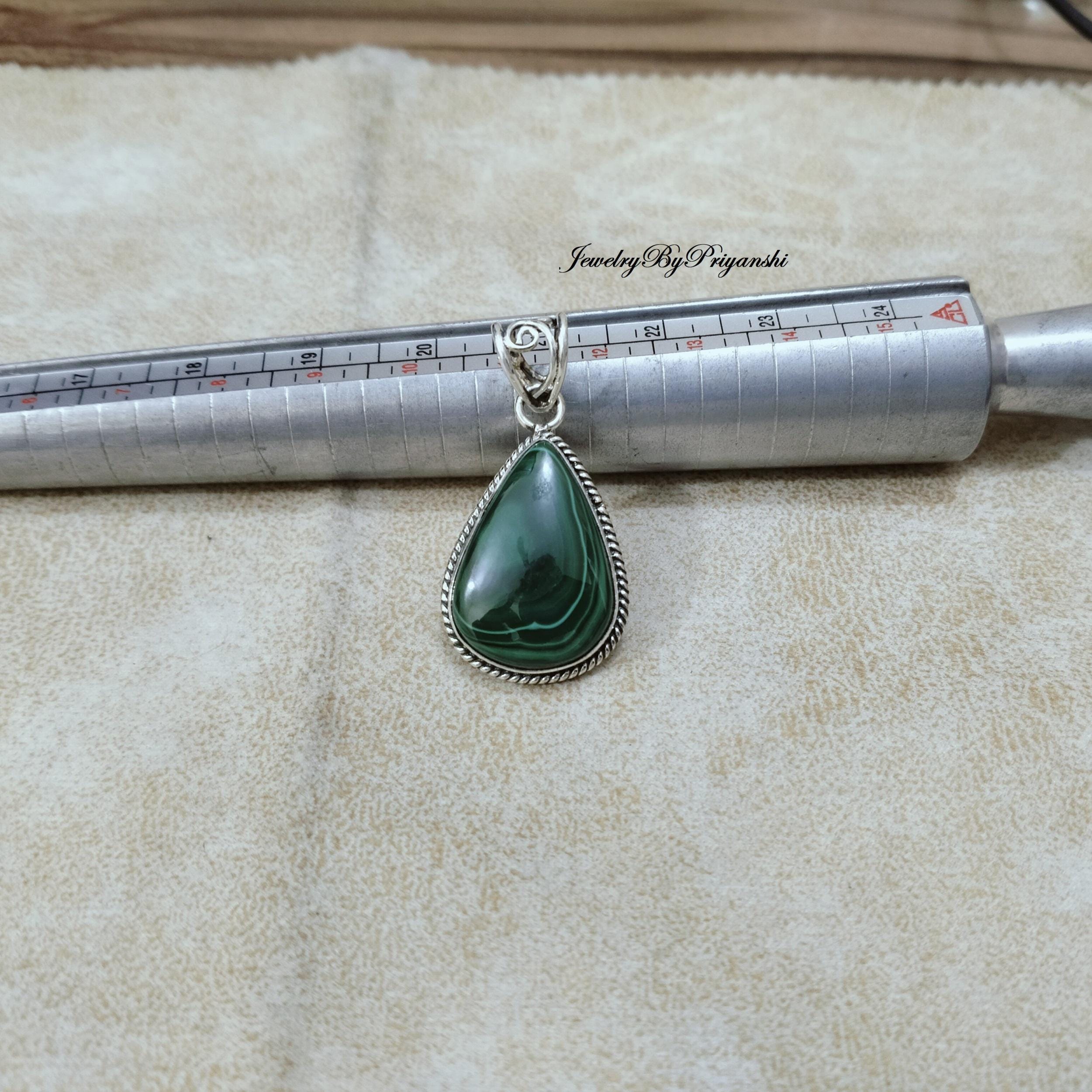 Handmade Sterling Silver Malachite Pendant: Oval Gemstone Jewelry