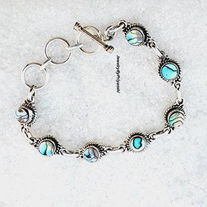 Abalone Shell Sterling Silver Bracelet: Adjustable Toggle Clasp