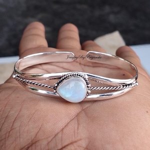 Handmade Rainbow Moonstone Bangle: 925 Sterling Silver Gemstone Jewelry