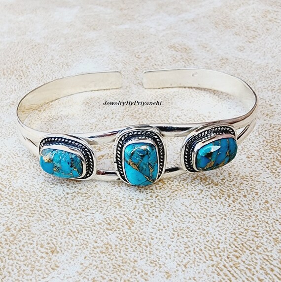 Handmade Blue Copper Turquoise Sterling Silver Bangle - Etsy