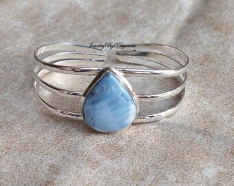 Handmade Larimar Bangle: 925 Sterling Silver Gemstone Bracelet