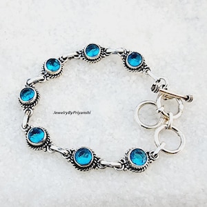Blue Topaz Bracelet, 925 Sterling Silver, Adjustable Bracelet, Gemstone Bracelet, Unique Style Bracelet, Women Bracelet, Topaz Jewelry.