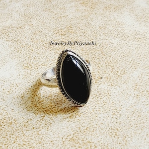 Handmade Marquise Black Onyx Ring: 925 Sterling Silver