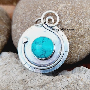 Turquoise Sterling Silver Pendant: Round Boho Jewelry