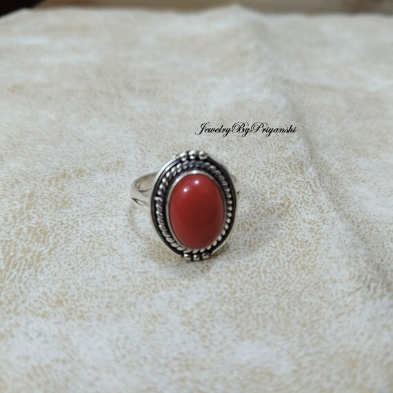 Red Coral Ring: 925 Sterling Silver Handcraft Gemstone Ring - Etsy