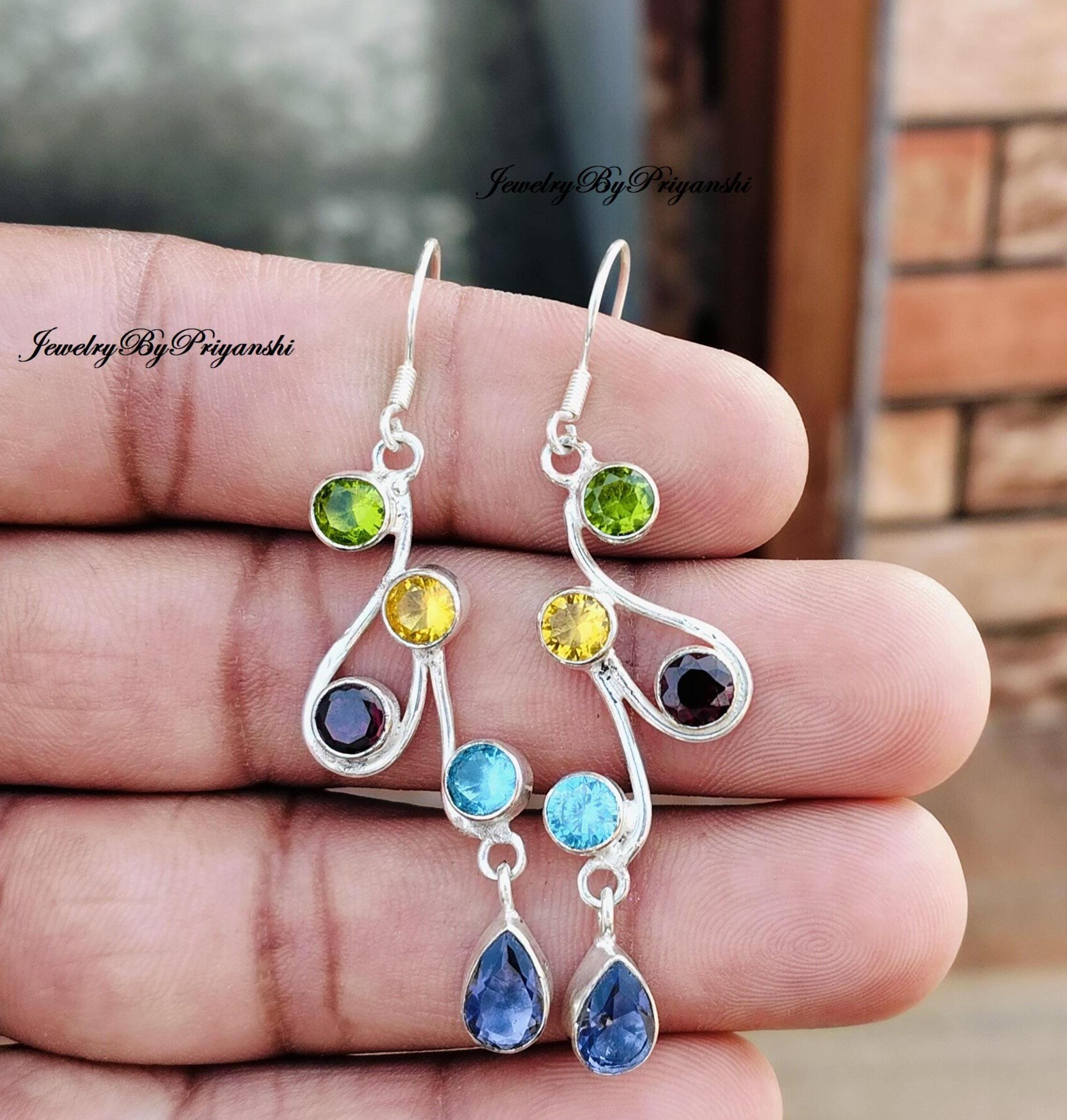 Larimar Polished Round Dangle Earrings - Sterling Silver  Sterling Silver Gemstone Dangle Earrings display picture 1