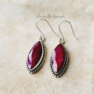 Natural Kashmir Ruby Gemstone Earrings For Women in 925 Sterling Silver, Ruby Earrings, Bohemian Earring, Handmade Jewelry, Christmas Gifts