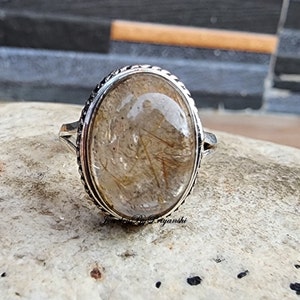 Handmade Prehnite Gemstone Ring: 925 Sterling Silver Boho Jewelry