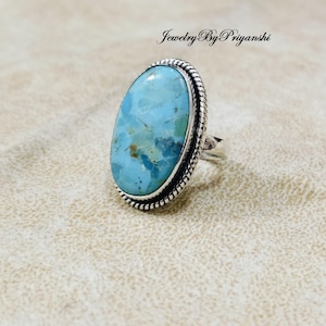 Kingman Turquoise Sterling Silver Ring: Handmade Bohemian Statement Jewelry