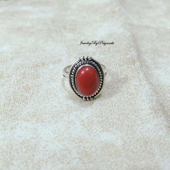 Red Coral Ring: 925 Sterling Silver Handcraft Gemstone Ring - Etsy