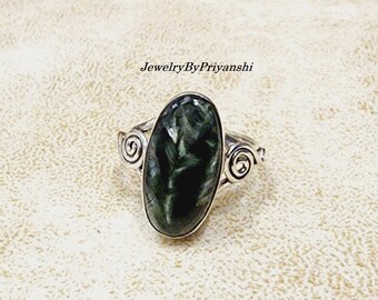 Handmade Seraphinite 925 Sterling Silver Ring: Statement Jewelry