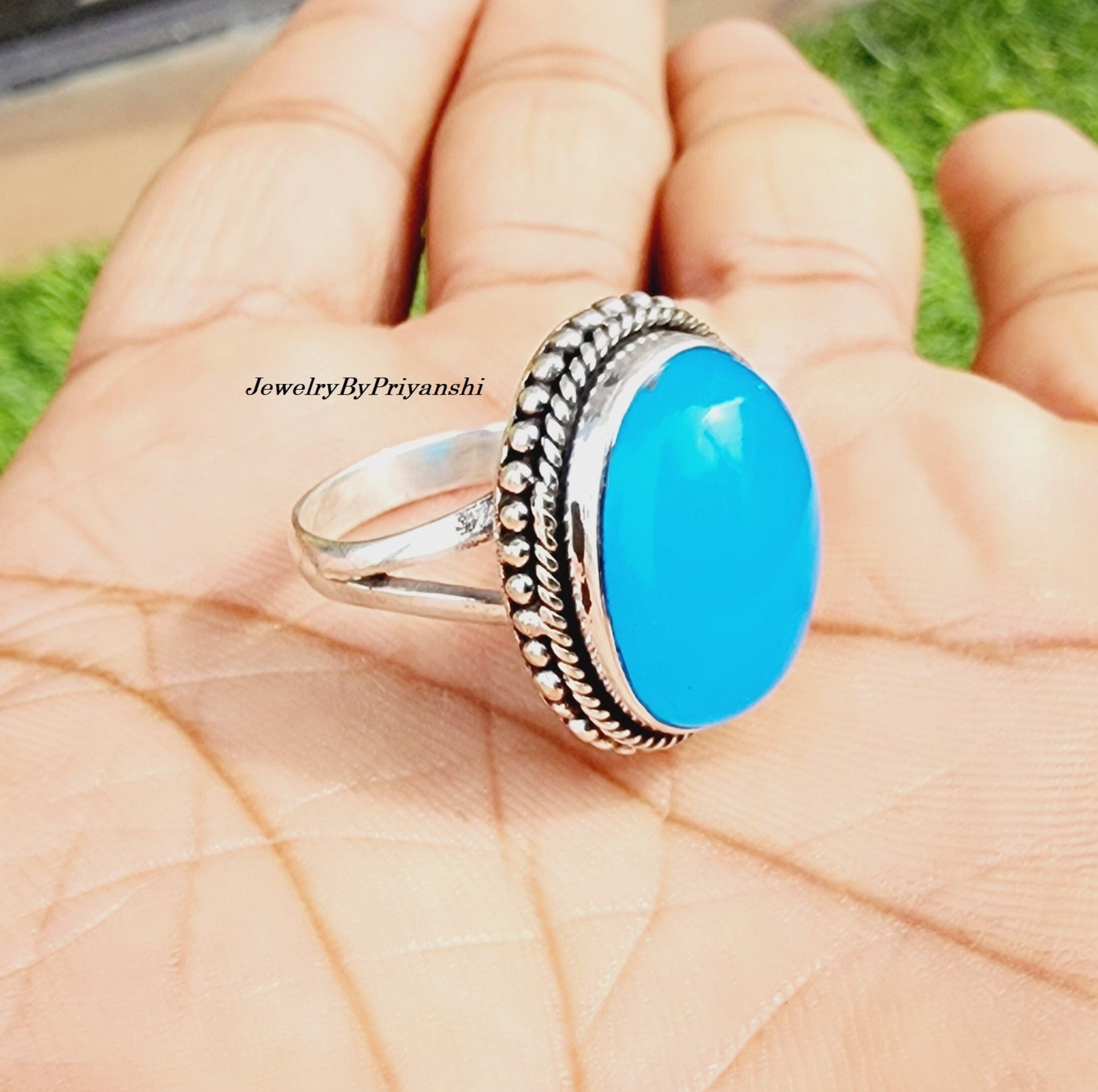 新品 V by Laura Vann Chalcedony ring Blue Chalcedony Ring, 925 Sterling Silver Ring, Handmade