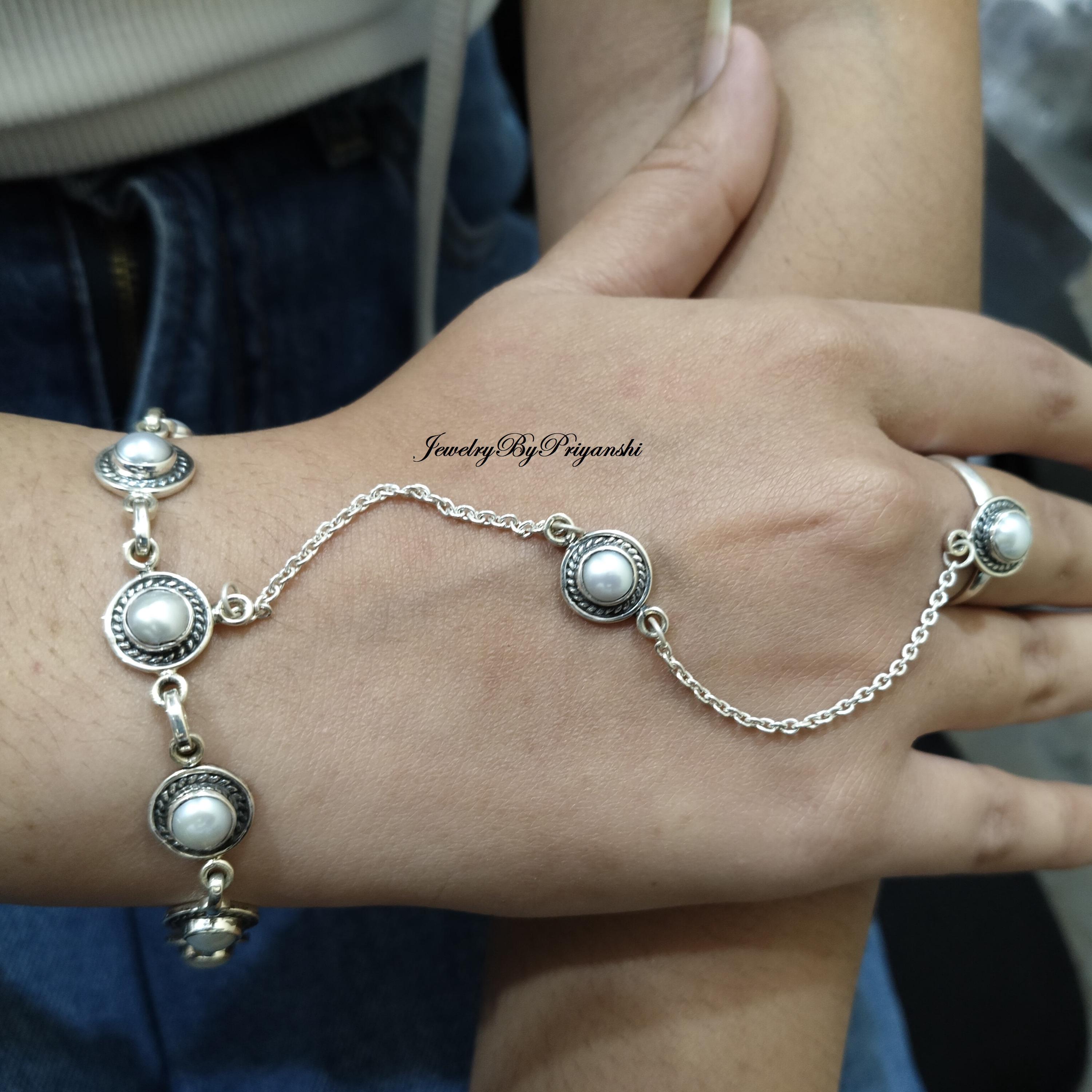 Pearl Sterling Silver Slave Bracelet Ring, Handmade Jewelry - Etsy
