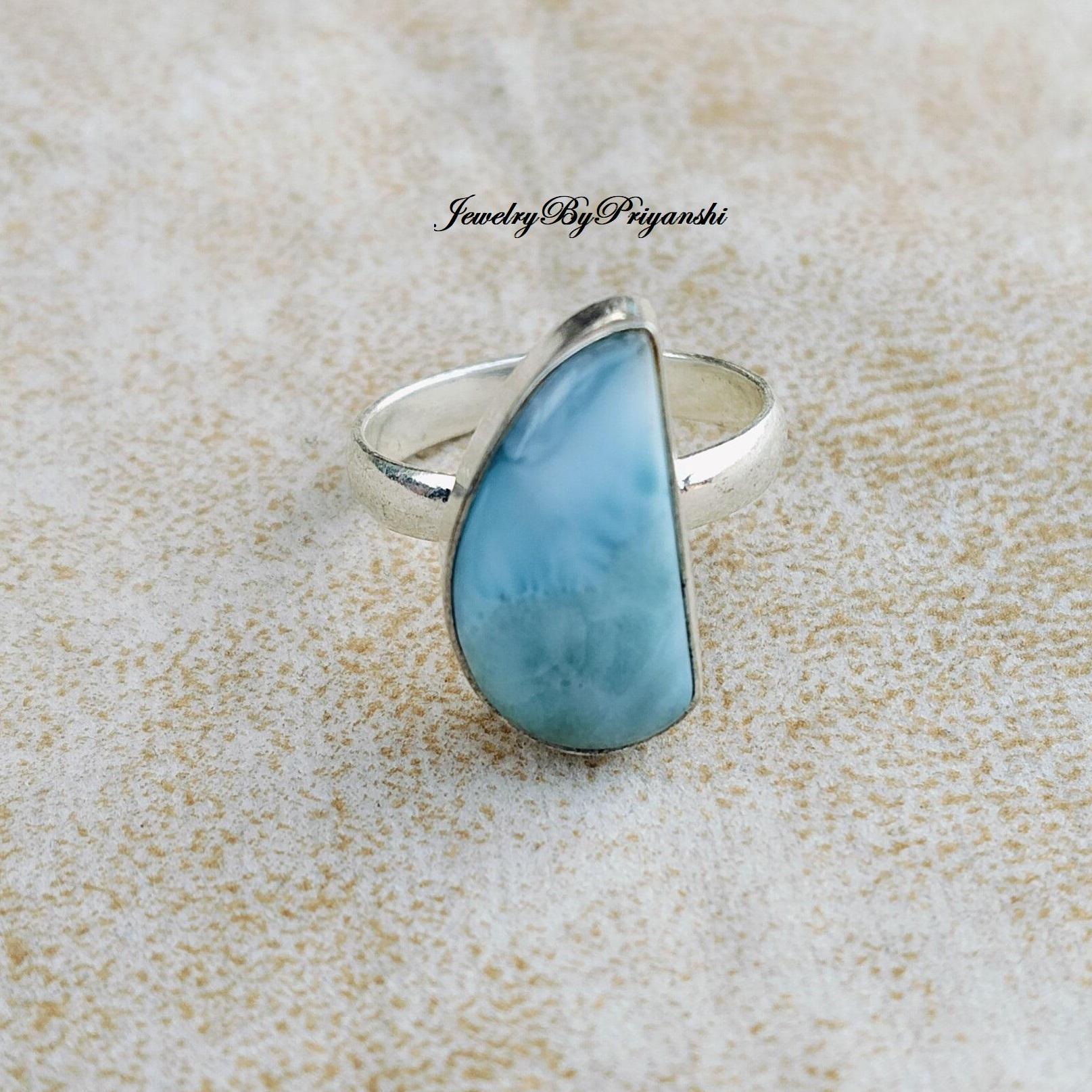 Anello con perla flat e larimar - Gioielli Santori - Creazioni d'Eccezione