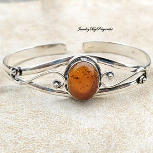 Handmade Amber Gemstone Bangle: Sterling Silver Women&#39;s Jewelry