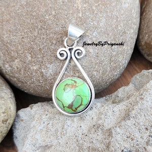Green Copper Turquoise Pendant, 925 Sterling Silver Pendant, Statement Pendant, Women Pendant, Silver Jewelry, Handmade Gift, Gift For Her,