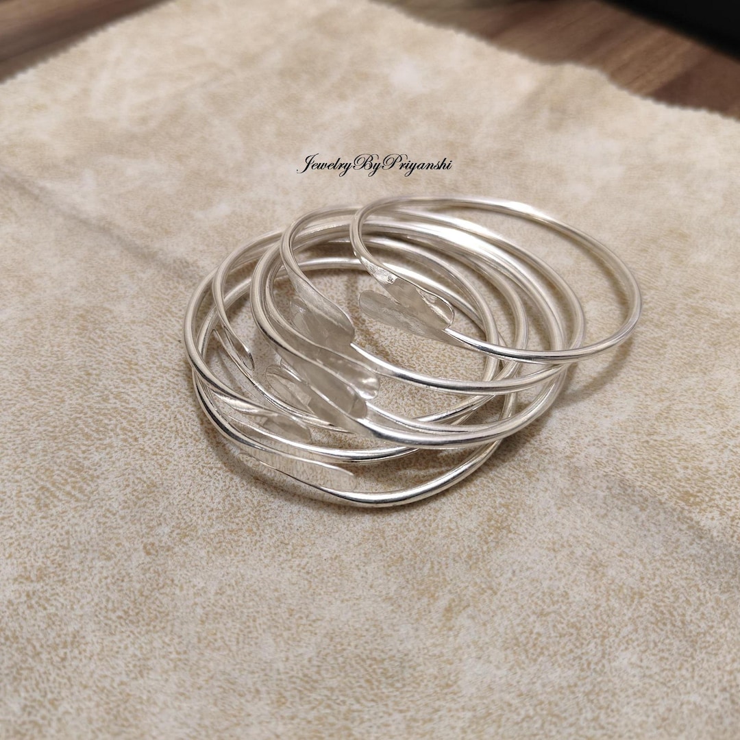 Handmade Sterling Silver Bangle Set: Adjustable Minimalist Bangles
