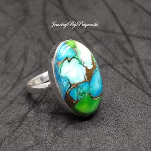 Peacock Dahlia Turquoise, 925 Sterling Silver, Handmade Ring, Women Ring, Surprise Birthday Gift, Turquoise Ring, Gemstone Ring Promise Gift