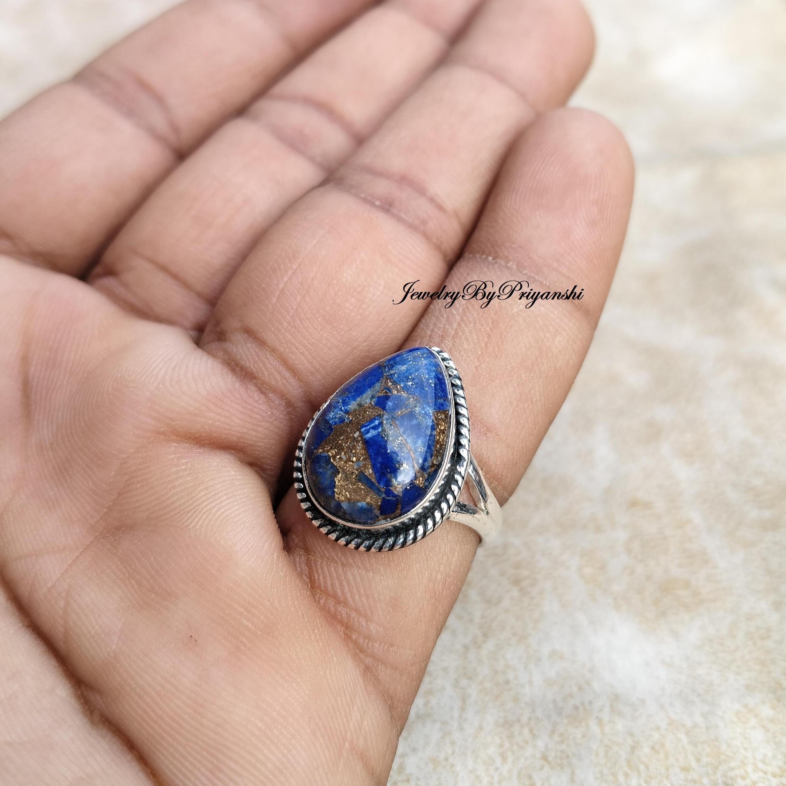 シルバー925 指輪 1点物 ラピスラズリ 大粒 リング 15号 ブルー