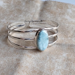 Handgemaakte larimar-armband: 925 sterlingzilveren edelsteenarmband
