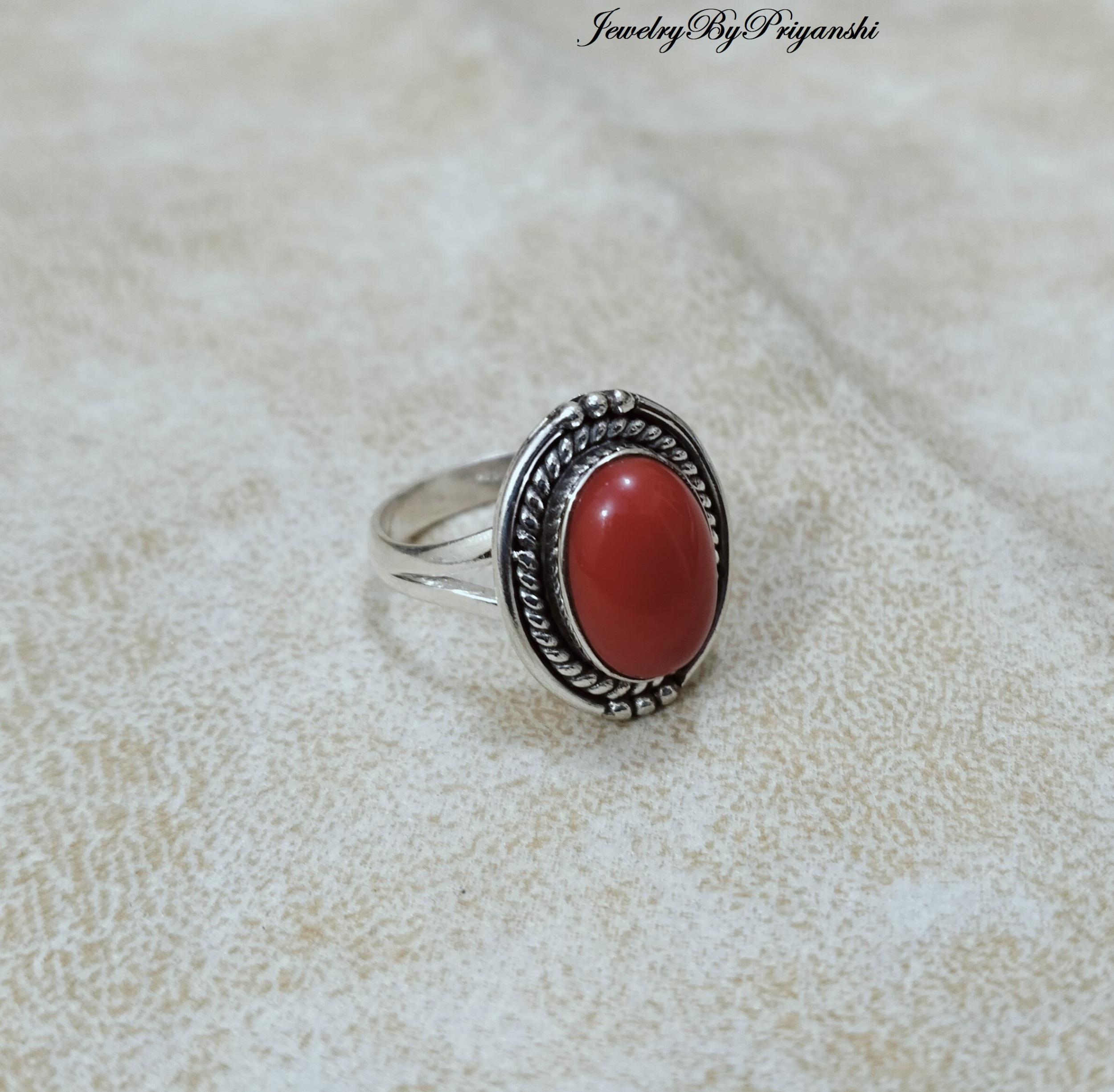 Red Coral Ring: 925 Sterling Silver Handcraft Gemstone Ring - Etsy