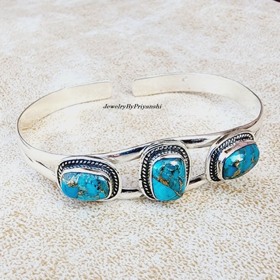 Handmade Blue Copper Turquoise Sterling Silver Bangle - Etsy