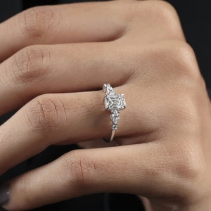1 Carat F Color VS1 Clarity IGI CERTIFIED Emerald Cut Lab Grown Diamond Engagement Ring 14k Solid Gold Solitaire Accent Ring