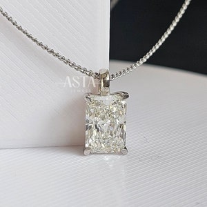 Solitaire Radiant Lab Grown Diamond Necklace, 14K Solid Gold Pendant, Minimalist Layering Necklace, Solid Gold Necklace, Bridal Jewelry