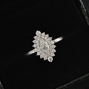 Marquise Diamond Engagement Ring, 14k Solid Gold Double Halo Ring, Lab Grown Diamond Ring for Her, Handmade Bridal Ring