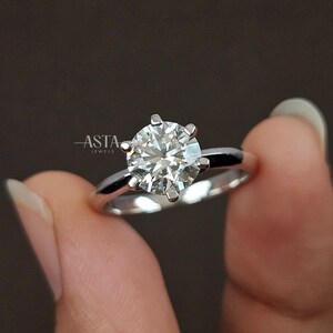 1.60 Ct Round Cut Solitaire Engagement Ring, 14K Solid Gold 6-Prong Promise Ring, Lab Grown Diamond Knife Edged Ring, VS1 F Round Solitaire